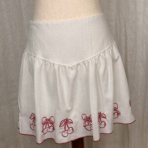 Thirty Thirty LA White Red Cherry Print Linen Blend Skirt